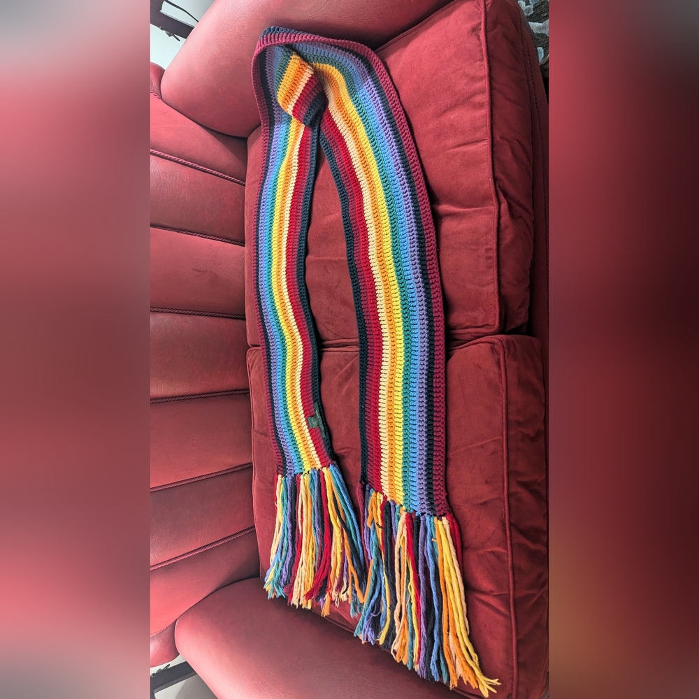 Marc Jacobs Rainbow Fringe Wool Crochet Knit Runway Scarf